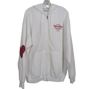 Hard Rock Hotel & Casino Biloxi white zip Hoodie size L Queen of Hearts Graphic